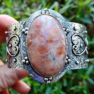 New Sunstone 925 Silver Cuff Bracelet.